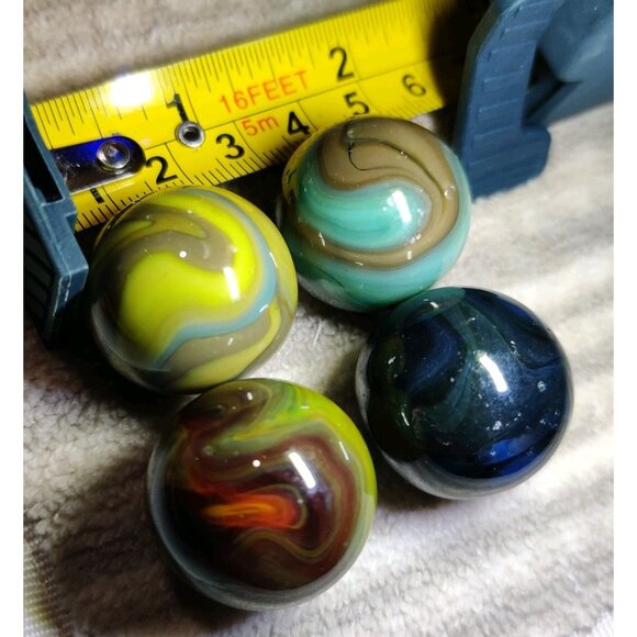 Lot of 4 Vintage Large 1" Swirl Glass Agate Marbles - Picture 1 of 10